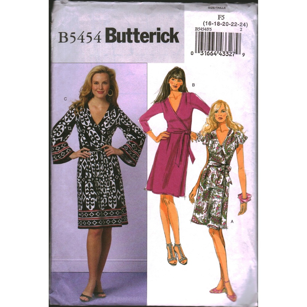 Butterick B5454 Misses Wrap Dress Sewing Pattern Size 16-24 F5 Easy Knit Jersey